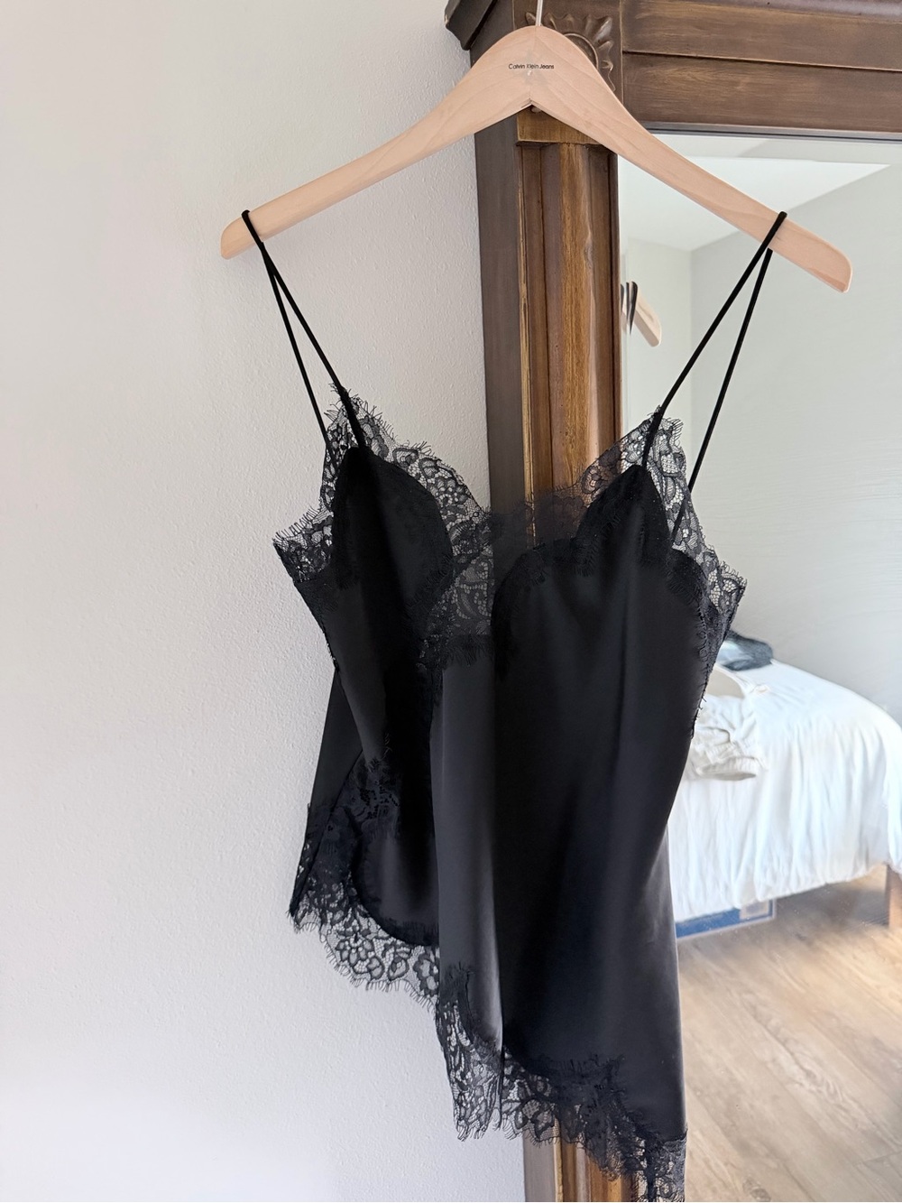 Zara Black Satin Cami with Lace Trim
